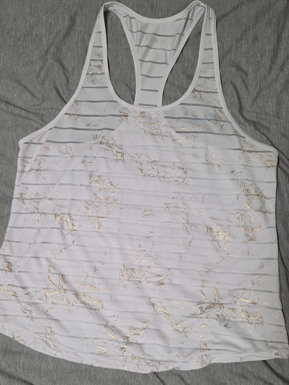 Zyia Havana White Racerback Tank with Gold Foil Accents